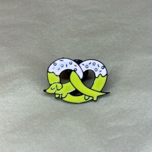 Yellow & Pink Frosted Pretzel Weiner Dog Enamel and Metal Pin